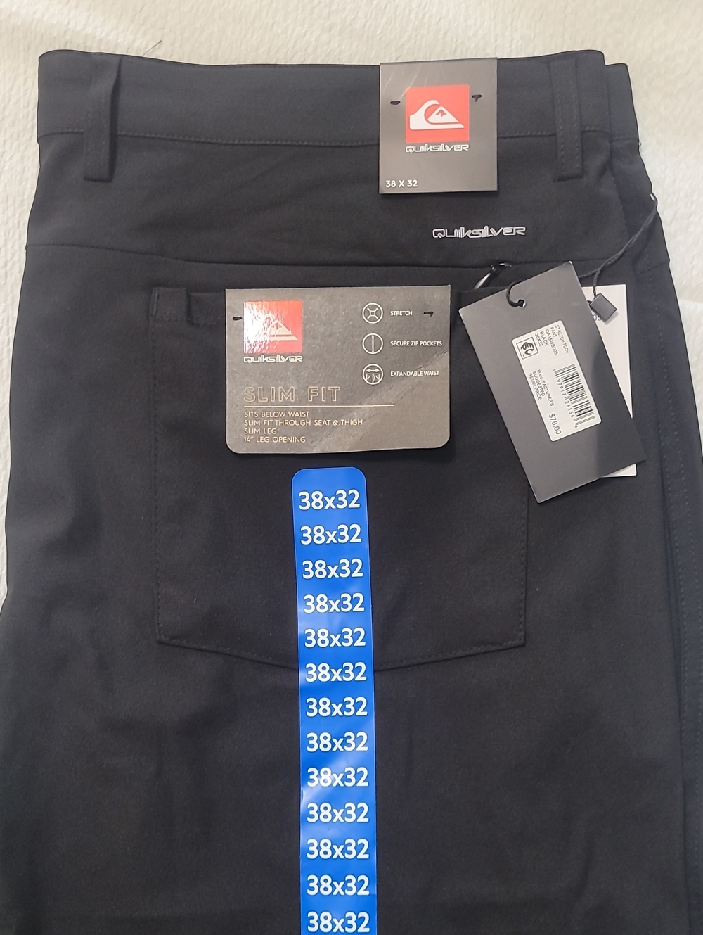 Quiksilver 38x32 NWT Black Onyx Slim-Fit Stretch Tech Men's Pant